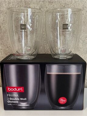 Bodum Pavina Double Wall Glasses 12oz New In Opened Box Wells Fargo Logo 2 Pc